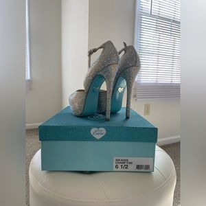 Blue by Betsey Johnson SB-Kiss Champagne Peep Toe Rhinestone Heels, 6.5
